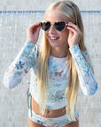 Girls Long Sleeve 2 Piece Swim Set – Wild Palms - Olga Valentine girls swimwear (image 8 of 8)
