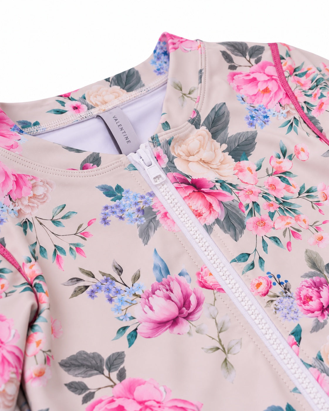 Girls Long Sleeve Zip One Piece – Camellia - Olga Valentine girls swimwear (image 3 of 5)