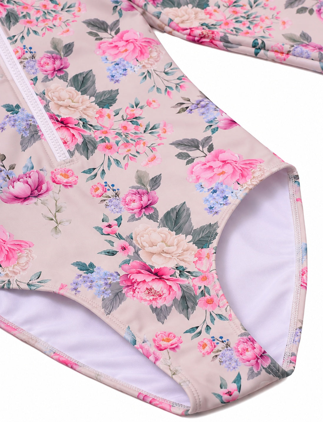 Girls Long Sleeve Zip One Piece – Camellia - Olga Valentine girls swimwear (image 5 of 5)