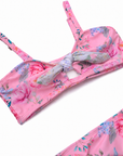Close-up of the Olga Valentine Lilienne sweetheart bikini top, showing the floral tie and small opening beneath it.