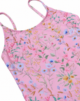Detail of the hand-beaded flowers on the Primrose tie back one piece by Olga Valentine
