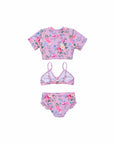 Girls 3 Piece Swim Set – Violetta – back view flat lay | Olga Valentine luxury girls swimwear