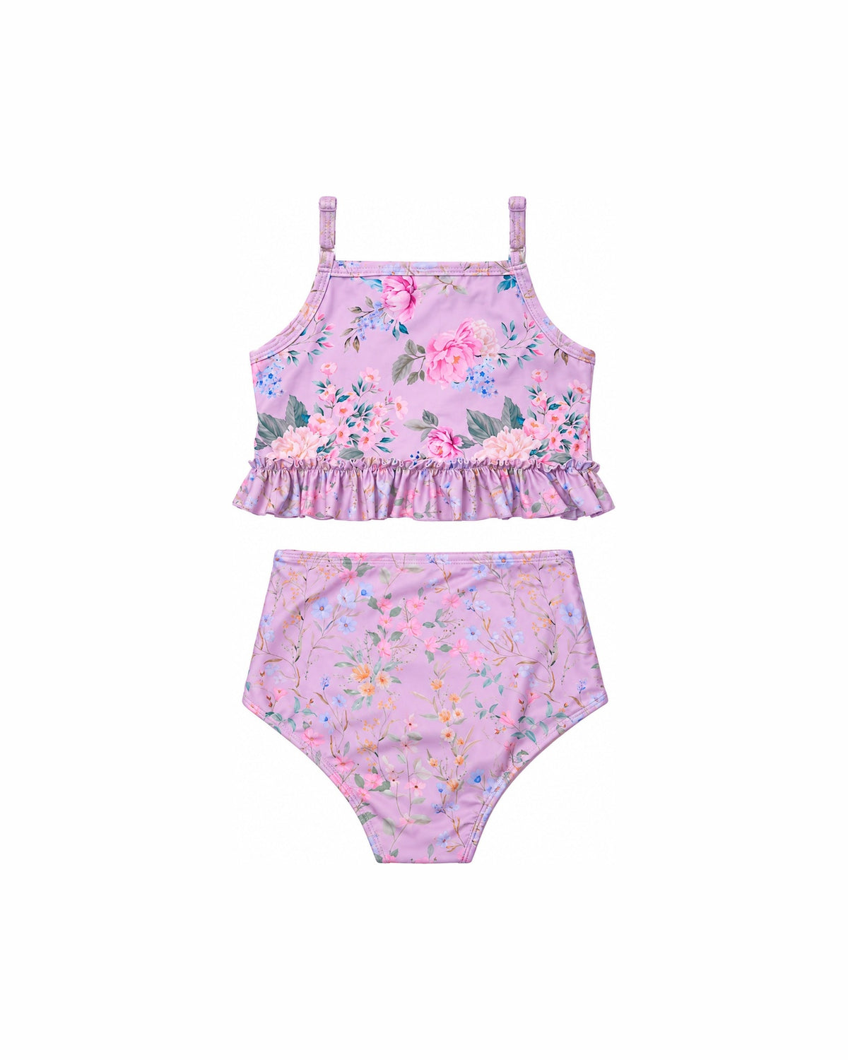 Girls Tankini Swimsuit – Violetta / Clarabelle – back view flat lay | Olga Valentine luxury girls swimwear