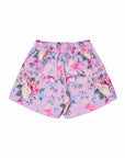 Girls Board Shorts with Tie – Violetta – back view flat lay | Olga Valentine luxury girls swimwear