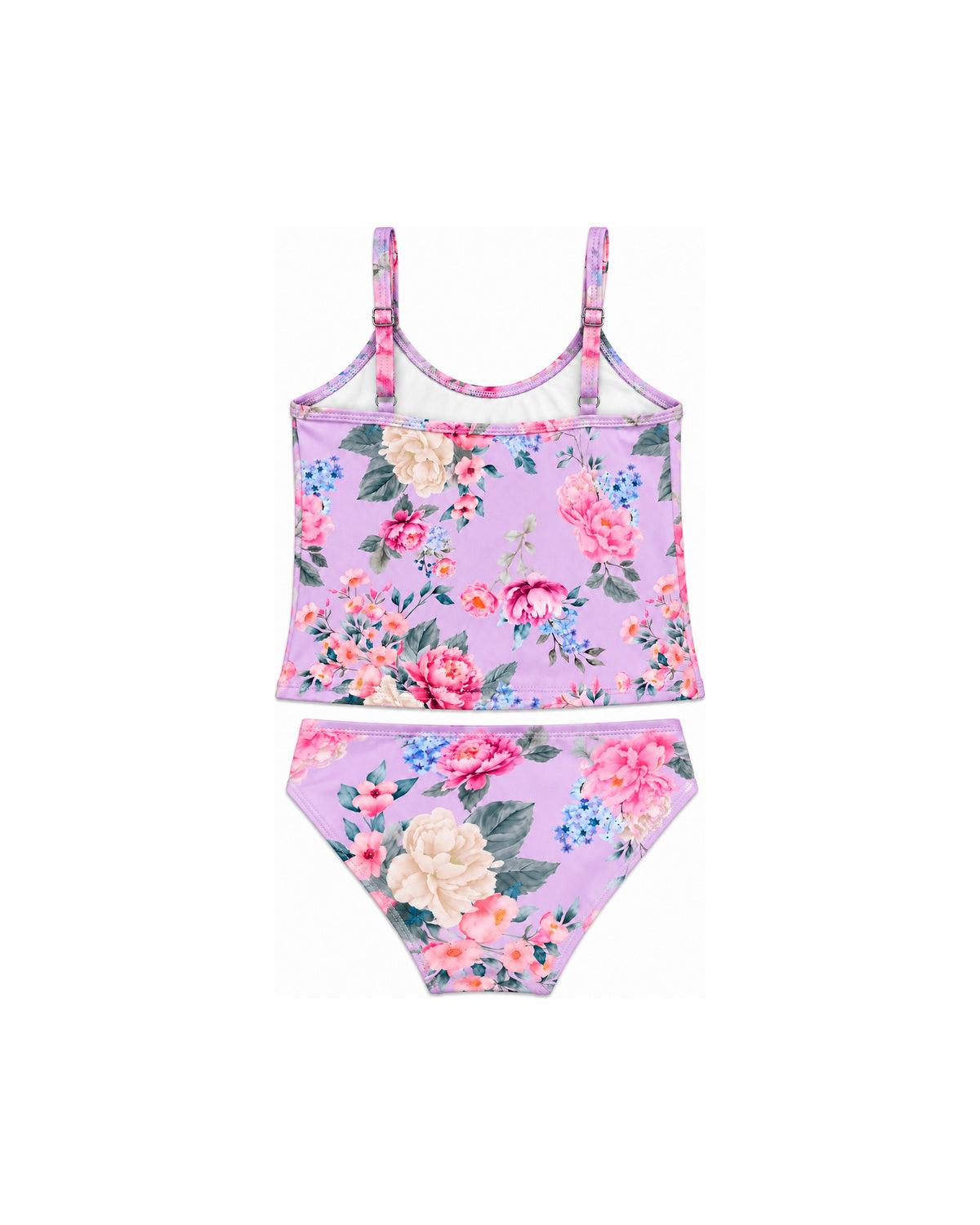 Girls Cami Tankini – Violetta – back view flat lay | Olga Valentine luxury girls swimwear