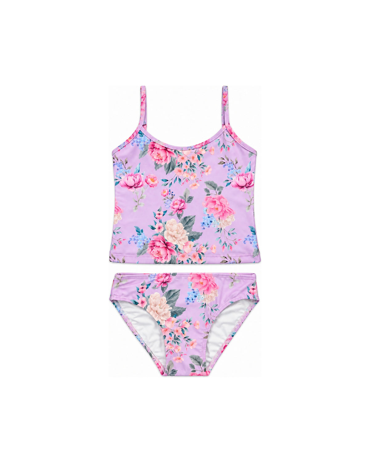 Girls Cami Tankini – Violetta – front view flat lay | Olga Valentine luxury girls swimwear