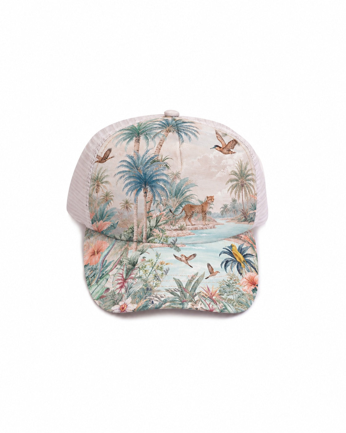 Mesh Trucker Cap - Wild Palms front view - Olga Valentine girls swimwear