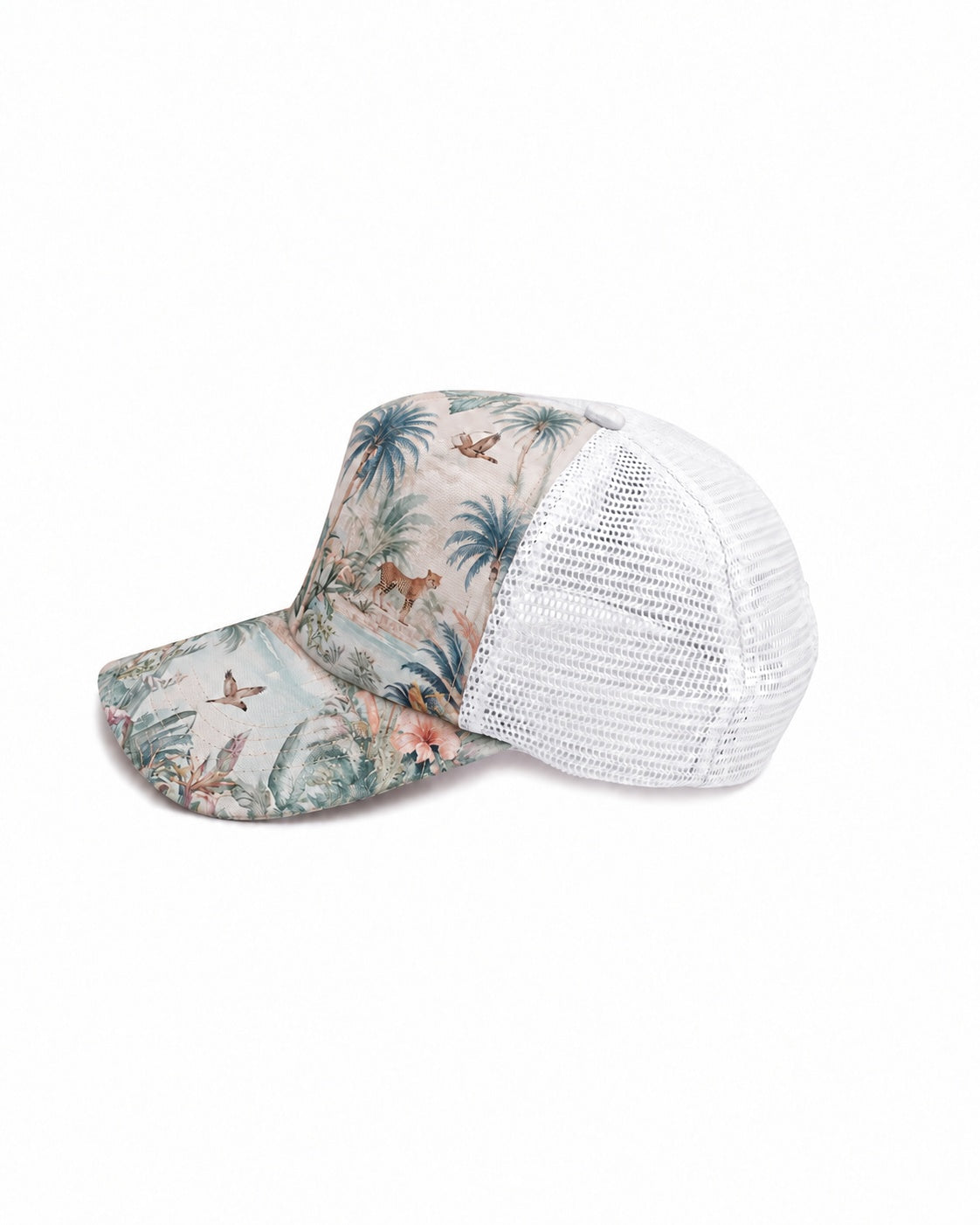 Mesh Trucker Cap - Wild Palms side view - Olga Valentine girls swimwear