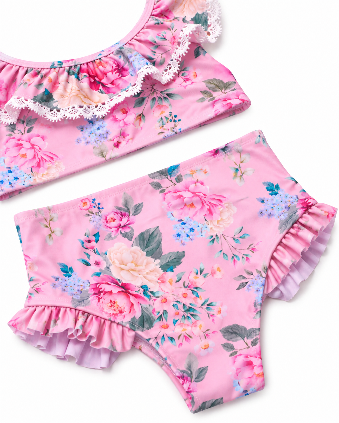 Lilienne floral high-waisted bikini bottom with ruffle detail by Olga Valentine