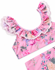 Lilienne floral bikini ruffle neckline and lace trim detail by Olga Valentine
