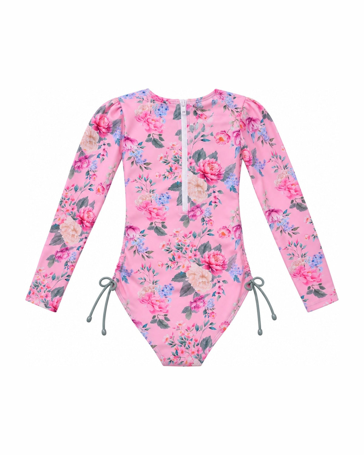 Girls Long Sleeve One Piece Swimsuit – Lilienne – back view flat lay | Olga Valentine luxury girls swimwear