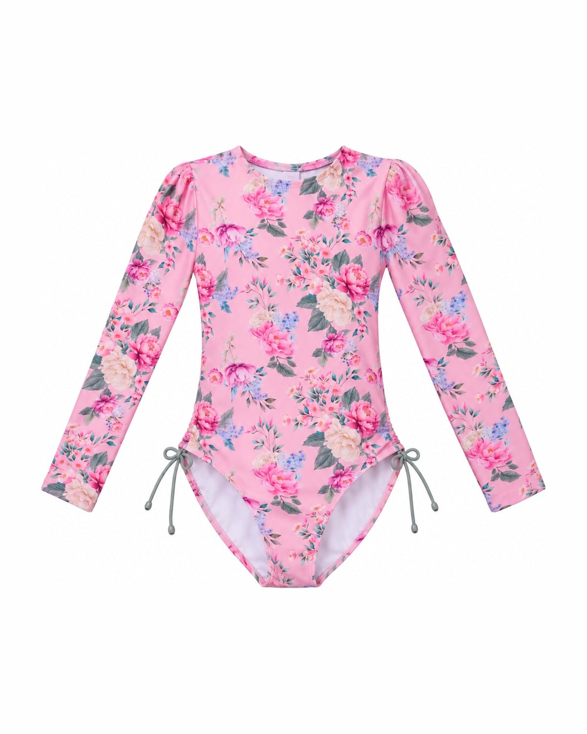 Girls Long Sleeve One Piece Swimsuit – Lilienne – front view flat lay | Olga Valentine luxury girls swimwear
