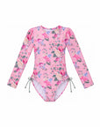 Girls Long Sleeve One Piece Swimsuit – Lilienne – front view flat lay | Olga Valentine luxury girls swimwear