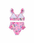 Girls Ruffle Neckline Bikini – Lilienne – back view flat lay | Olga Valentine luxury girls swimwear
