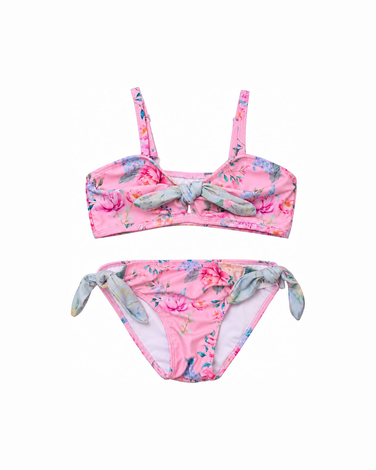 Girls Sweetheart Tie Bikini – Lilienne – front view flat lay | Olga Valentine luxury girls swimwear