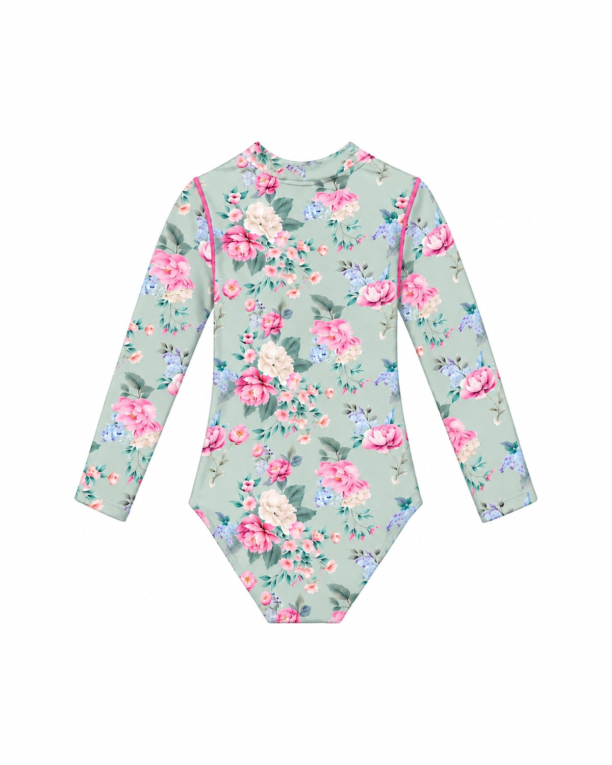 Girls Long Sleeve Zip One Piece – Celestine – back view flat lay | Olga Valentine luxury girls swimwear