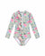 Girls Long Sleeve Zip One Piece – Celestine – front view flat lay | Olga Valentine luxury girls swimwear
