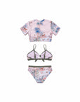 Girls 3 Piece Swim Set – Wild Palms – back view flat lay | Olga Valentine luxury girls swimwear