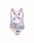 Girls Frill Cross Back One Piece – Wild Palms – back view flat lay | Olga Valentine luxury girls swimwear