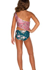 Girls One Piece Swimsuit - Pink Floral - Passionate - Back