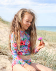 Girls Long Sleeve Swim Set - Purple Hawaiian Floral - Ayanna - Lifestyle 5