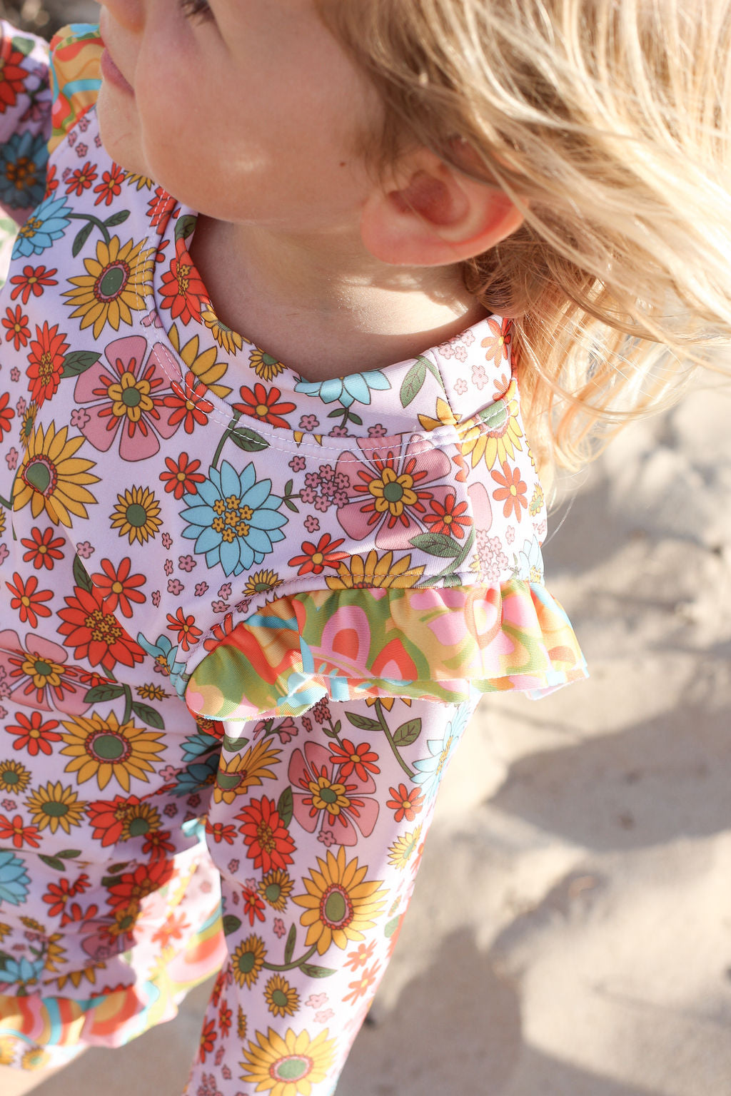 Girls Long Sleeve Swim Set - Pink Retro Floral - Harmony - Lifestyle 4