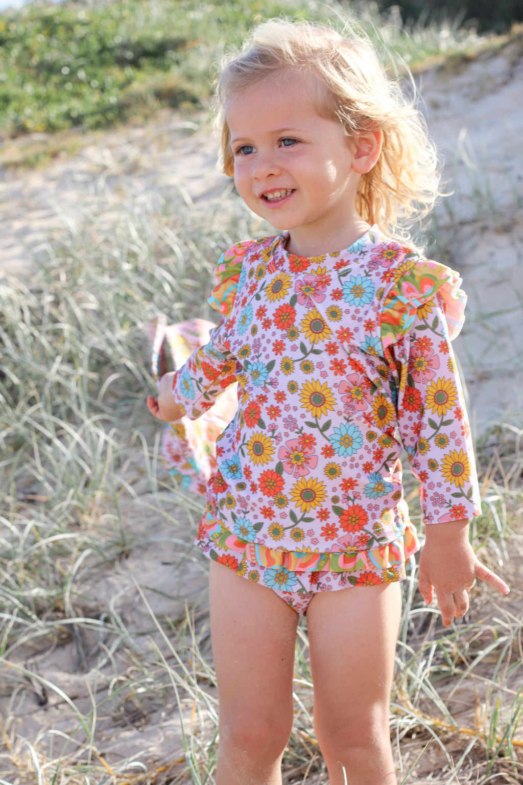 Girls Long Sleeve Swim Set - Pink Retro Floral - Harmony - Lifestyle 3