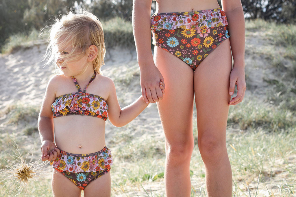 Girls High Waisted Bikini - Brown Floral - Poppy - Lifestyle 3