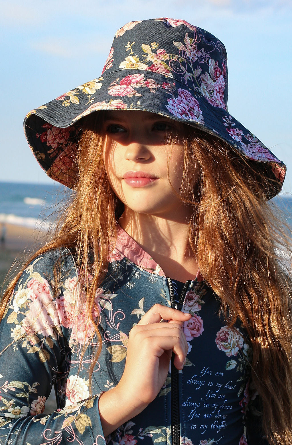 Girls Bucket Hat - Navy Blue Floral - Passionate - Lifestyle 2
