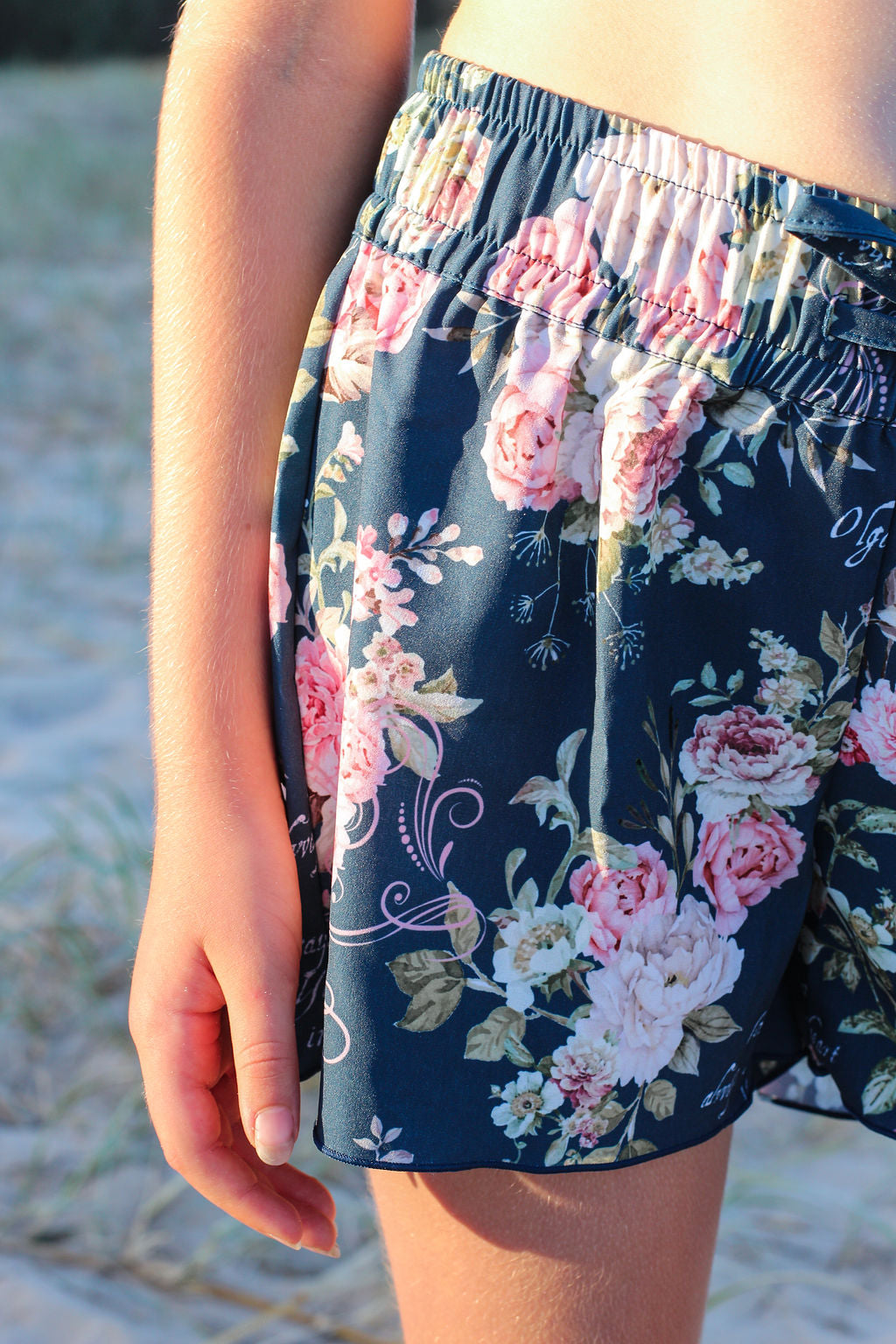 Girls Board Shorts - Navy Blue Floral - Passionate - Front 2