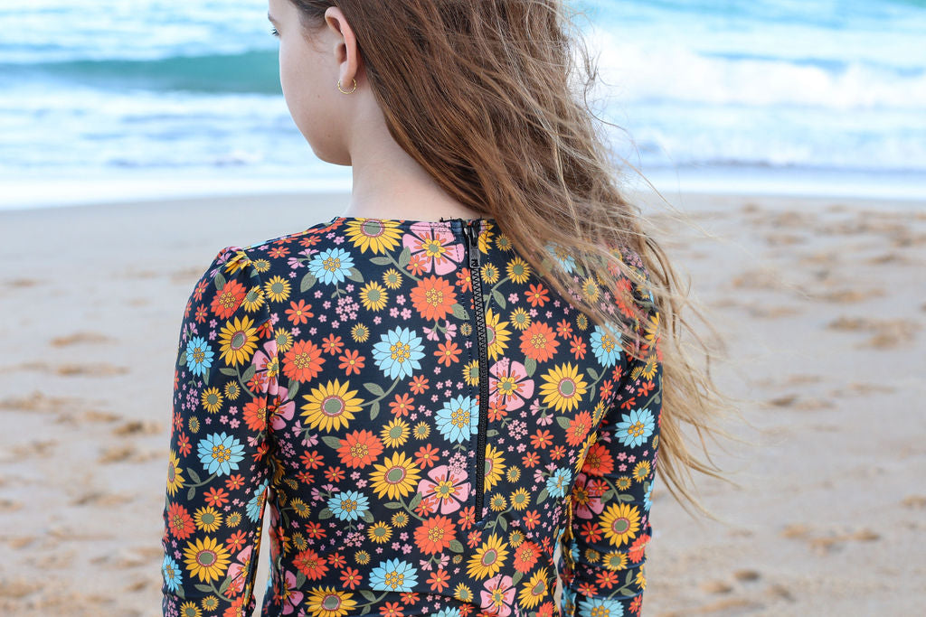 Girls Long Sleeve Swim Set - Black Floral - Daisy - Lifestyle 4