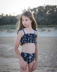 Girls Ruched High Waist Bikini - Black Floral - California - Lifestyle 1