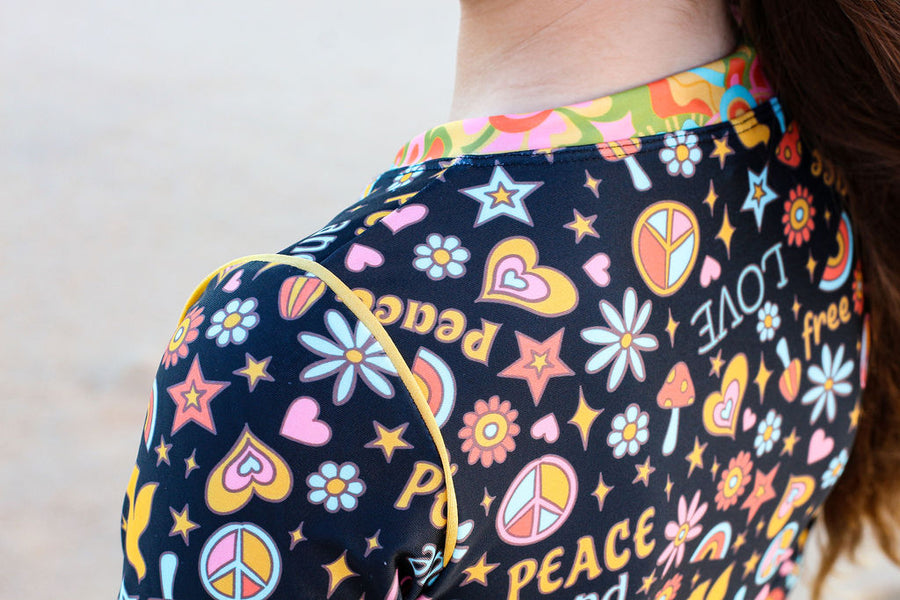 Peace, Love & Happiness Long Sleeve Zip One Piece (Lola)