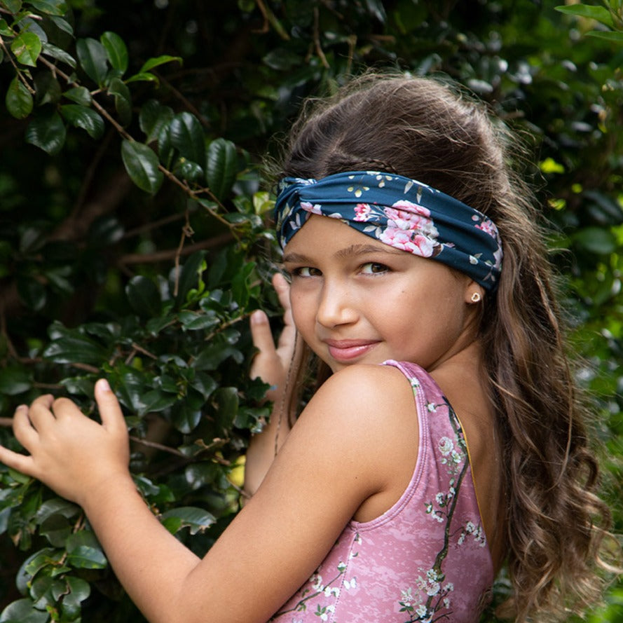 Girls Headband - Navy Blue Floral - Passionate - Lifestyle