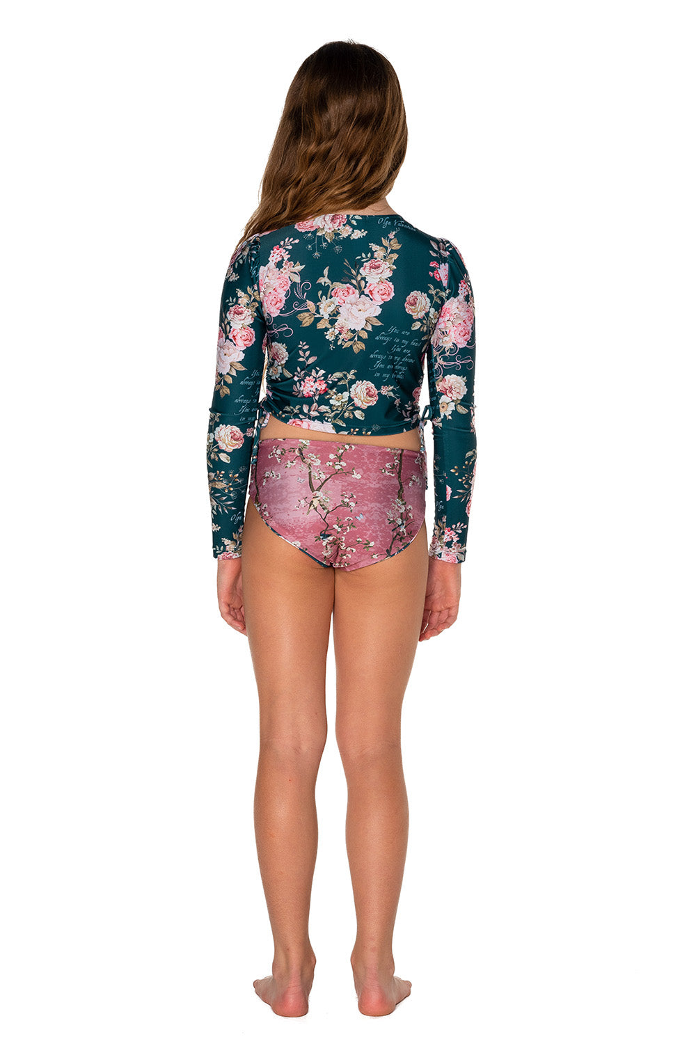 Girls Long Sleeve Swim Set - Navy Blue Floral - Passionate - Back 2