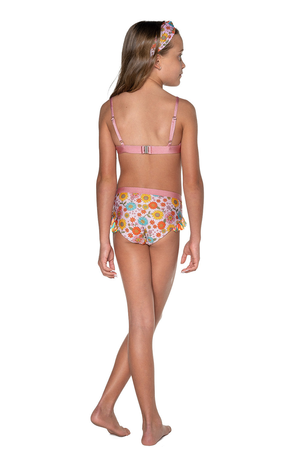 Girls Bikini Swim Set - Pink Retro Floral - Harmony - Back 2