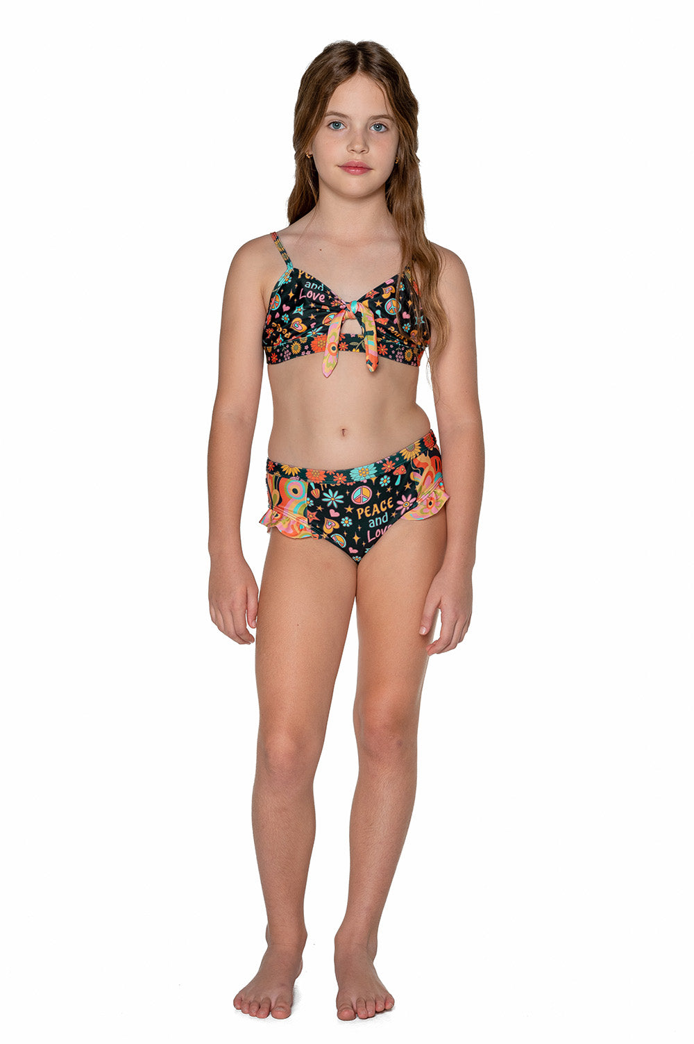 Girls Bikini Swim Set - Black Retro - Lola - Front 1