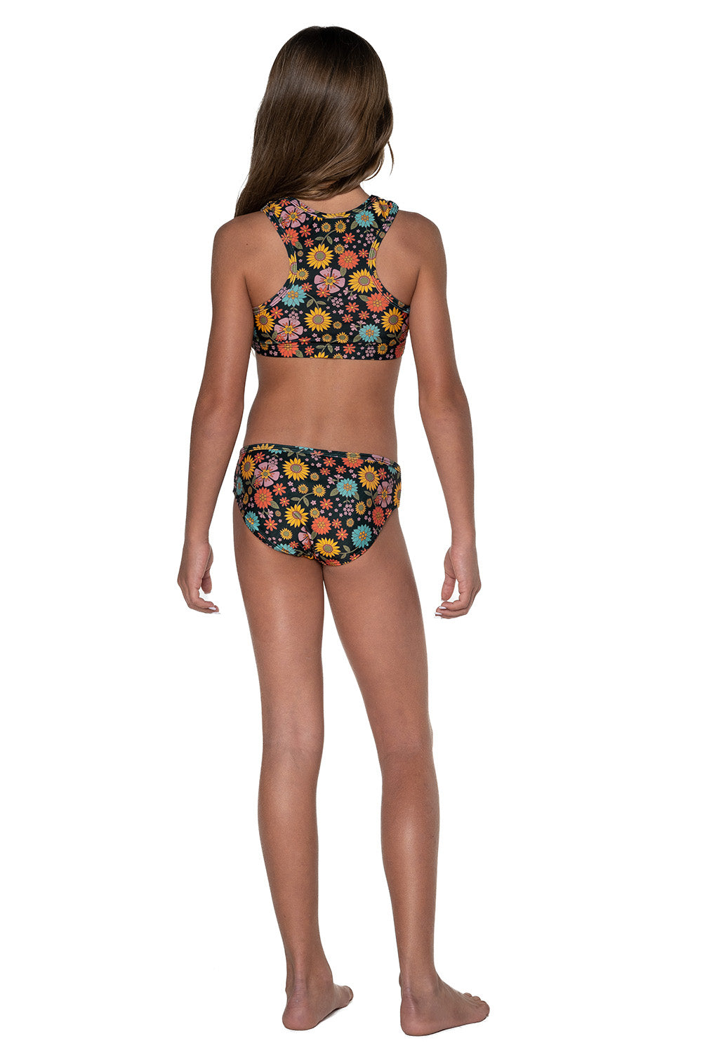 Girls Mesh Bikini - Black Floral - Daisy - Back