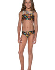 Girls Mesh Bikini - Black Floral - Daisy - Front