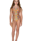 Girls One Piece Swimsuit - Retro Print - Lilly - Front
