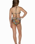 Girls High Waisted Bikini - Brown Floral - Poppy - Back