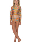 Girls Long Sleeve Swim Set - Retro Print - Lilly - Front 1