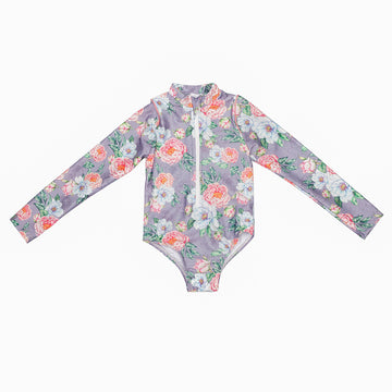 Peony Mauve Long Sleeve Zip One Piece
