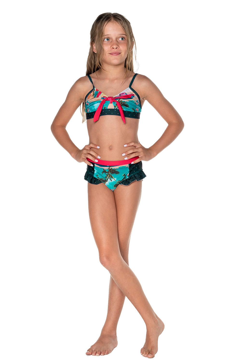 Girls Bikini Rash Set - Retro Cadillac - Front 2