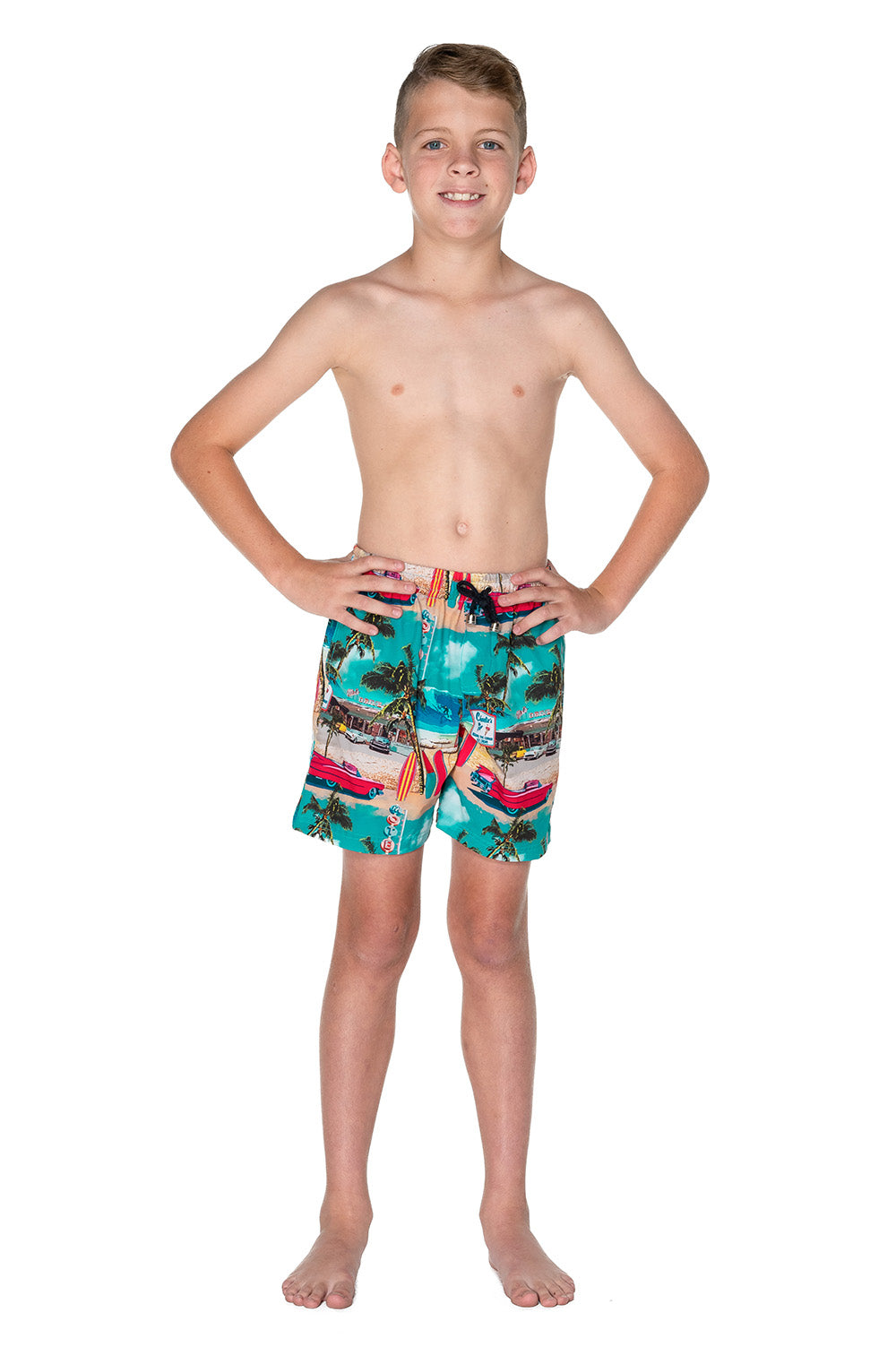 Boys Board Shorts - Retro Cadillac - Front