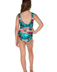 Girls Belt One Piece Swimsuit - Retro Cadillac - Back