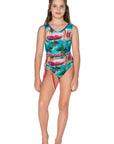Girls Belt One Piece Swimsuit - Retro Cadillac - Front