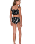 Girls Ruched High Waist Bikini - Black Floral - California - Back