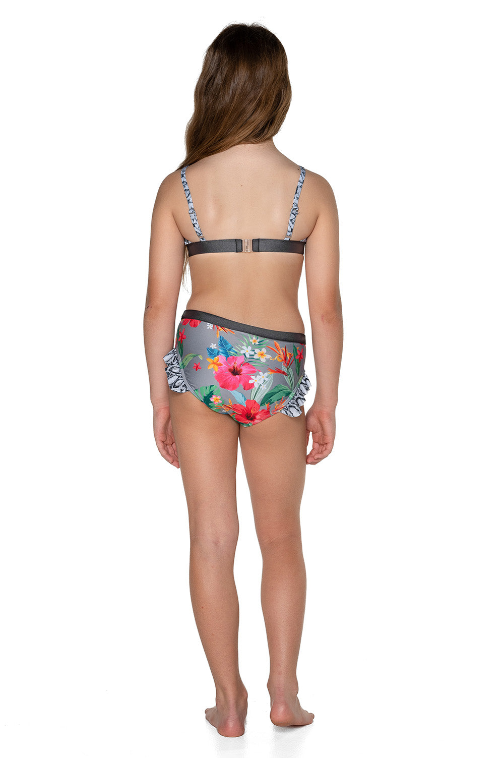 Girls Bikini Rashie Swim Set - Grey Hawaiian Floral - Isla - Back 2