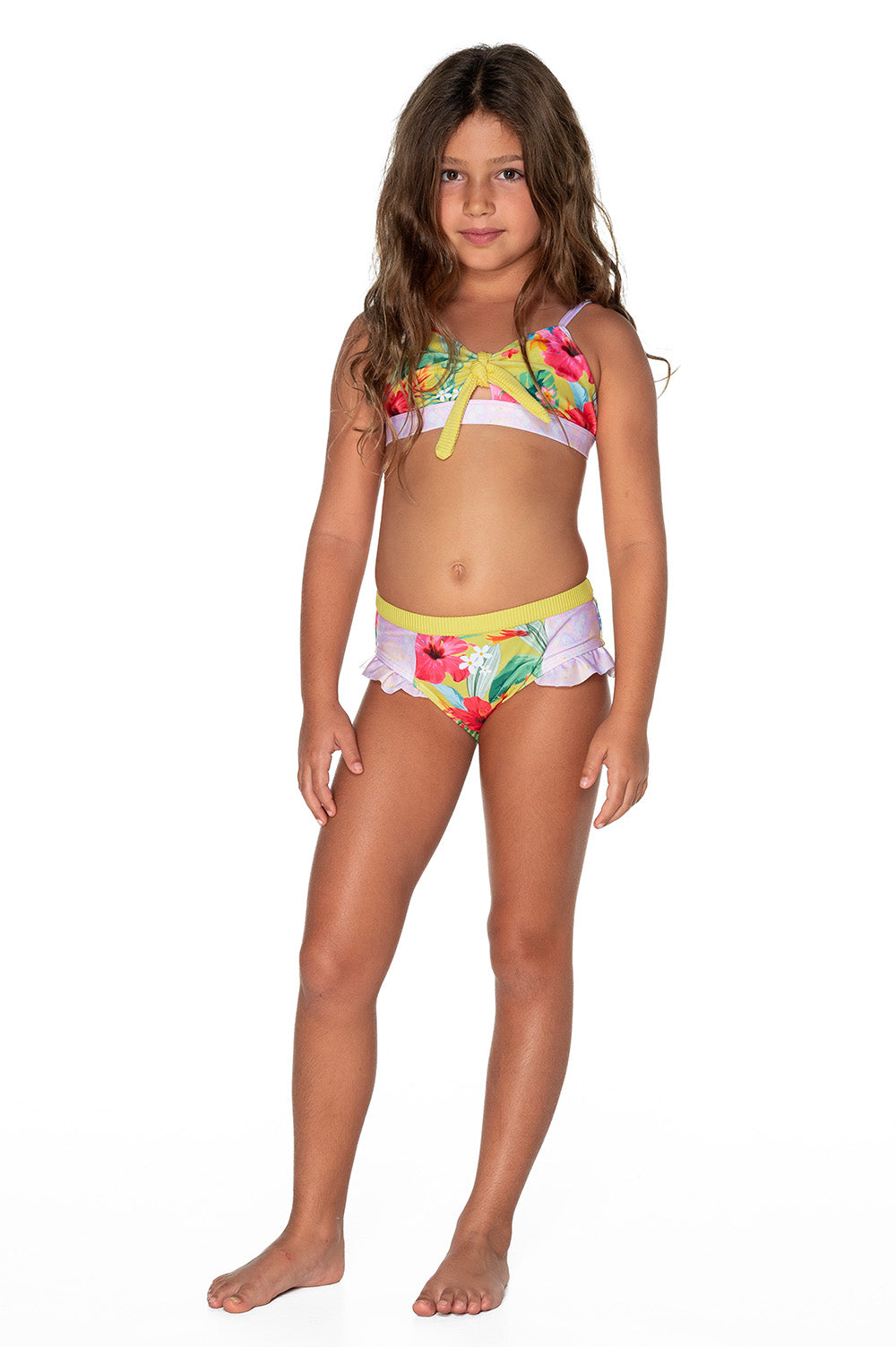 Girls Bikini Rashie Swim Set - Grey Hawaiian Floral - Isla - Front 2
